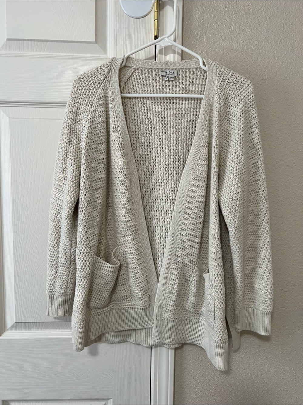 Fat Face Cream Ivory Open Front Knit Cardigan Sweater Size US 8